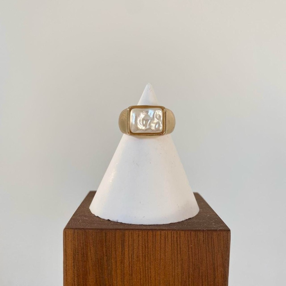 Gold Baroque Faux Pearl Signet Ring